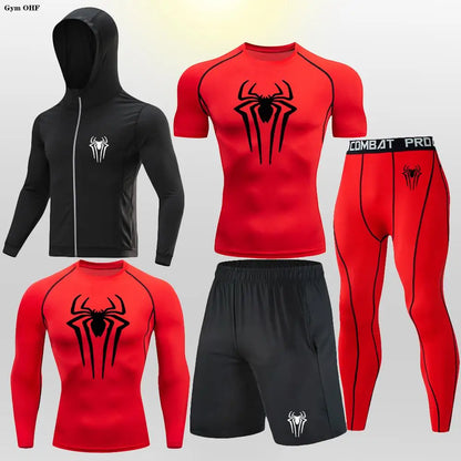 New Fashion Spider Summer Compression T Shirt Set Men Jiu Jitsu Tight Tracksuit Men Sets Fitness Clothing Sportswear Suit 2099