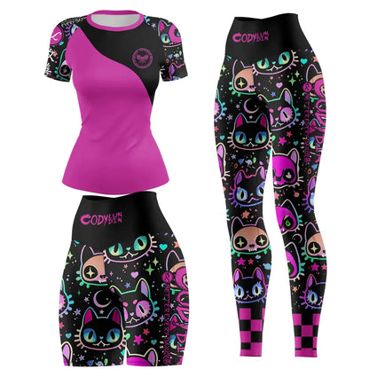 New Ladies Women Rash Guard Gym Clothing MMA Compression Sportswear Jiu Jitsu Rashguard T-shirts+Pant Boxing Grappling 4pcs/Set