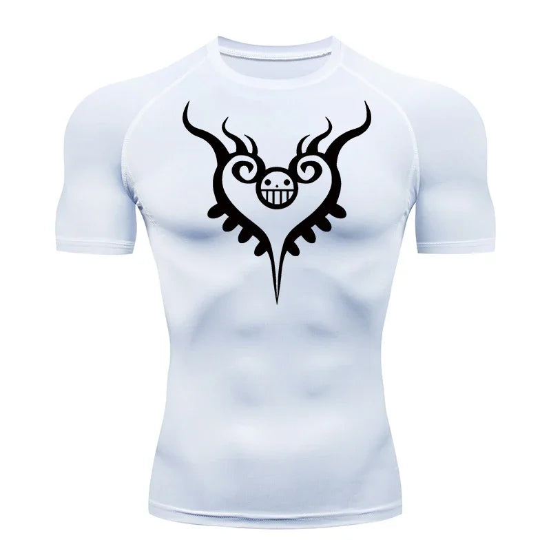 Men's Gym Workout Fitness Compression Shirts Anime Print Rash Guard Short Sleeve Undershirts Baselayer Athletic Tshirt Tees Tops