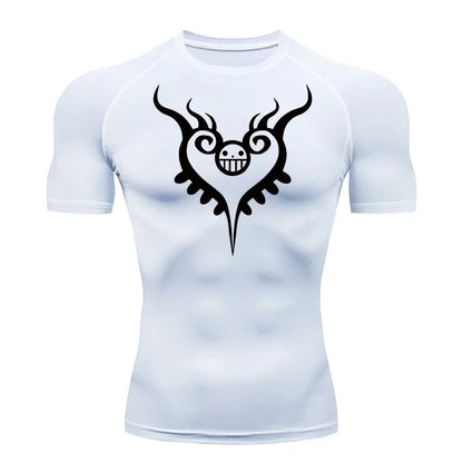 Men's Gym Workout Fitness Compression Shirts Anime Print Rash Guard Short Sleeve Undershirts Baselayer Athletic Tshirt Tees Tops