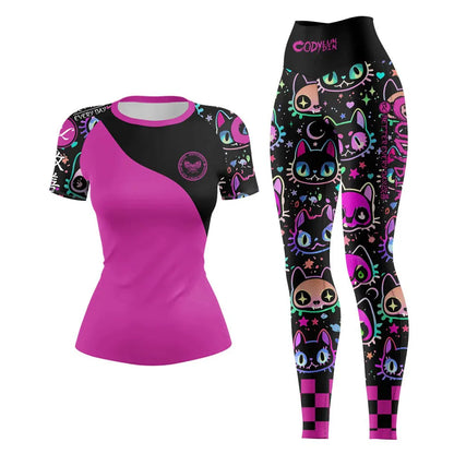 New Ladies Women Rash Guard Gym Clothing MMA Compression Sportswear Jiu Jitsu Rashguard T-shirts+Pant Boxing Grappling 4pcs/Set