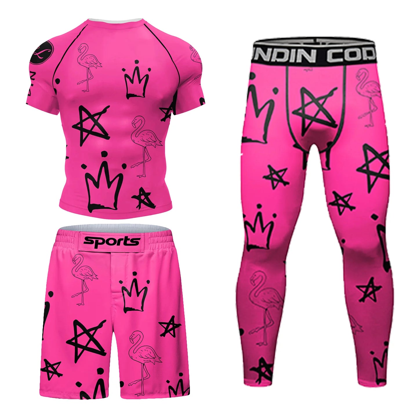 Cody Lundin Men Active Wear Pink Athletic Gym T-shirt uv protection Men Rash Guard BJJ jiu jitsu Rash Guard MMA Grappling Shorts