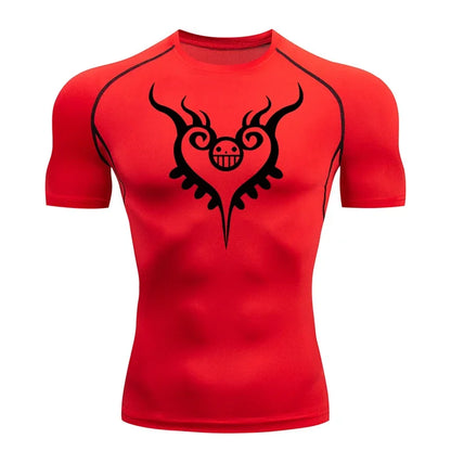 Men's Gym Workout Fitness Compression Shirts Anime Print Rash Guard Short Sleeve Undershirts Baselayer Athletic Tshirt Tees Tops