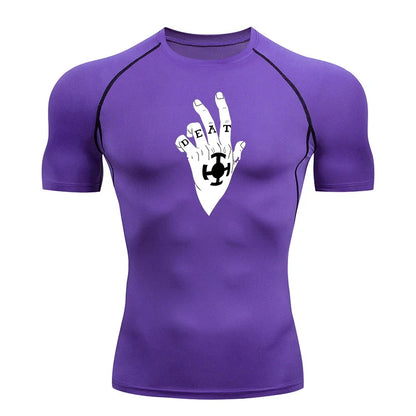 Men's Gym Workout Fitness Compression Shirts Anime Print Rash Guard Short Sleeve Undershirts Baselayer Athletic Tshirt Tees Tops