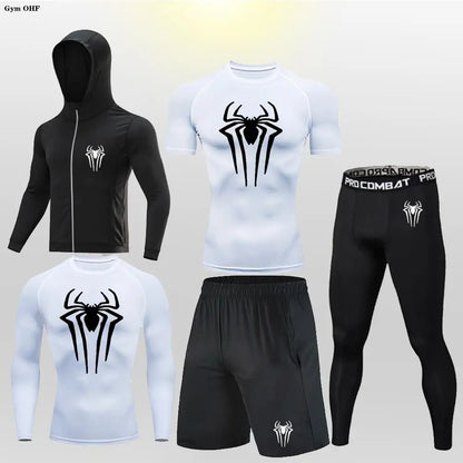 New Fashion Spider Summer Compression T Shirt Set Men Jiu Jitsu Tight Tracksuit Men Sets Fitness Clothing Sportswear Suit 2099