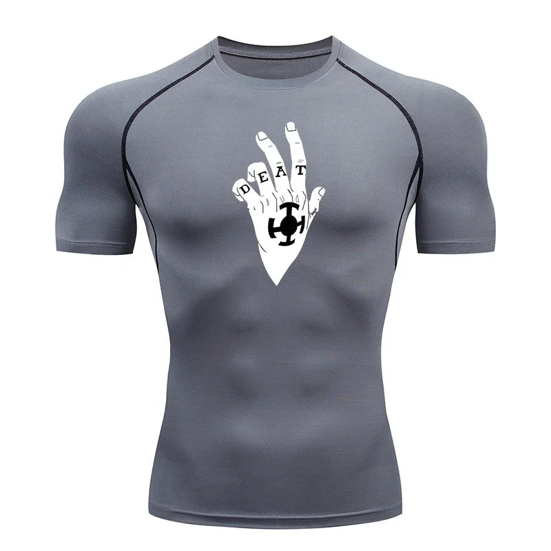Men's Gym Workout Fitness Compression Shirts Anime Print Rash Guard Short Sleeve Undershirts Baselayer Athletic Tshirt Tees Tops