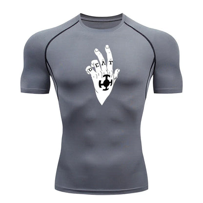 Men's Gym Workout Fitness Compression Shirts Anime Print Rash Guard Short Sleeve Undershirts Baselayer Athletic Tshirt Tees Tops