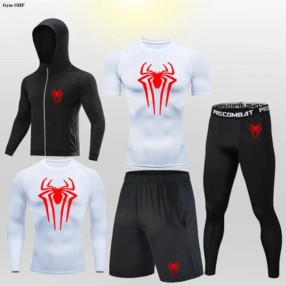 New Fashion Spider Summer Compression T Shirt Set Men Jiu Jitsu Tight Tracksuit Men Sets Fitness Clothing Sportswear Suit 2099