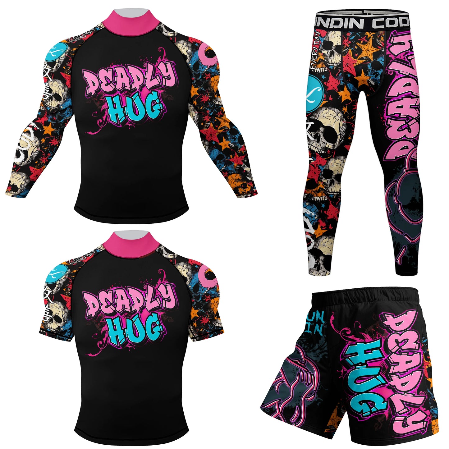 Cody Lundin New Designs Customized Short Sleeves Polyester Stretchy Rash Guards Shorts MMA BJJ Sets With Rubber Waistband