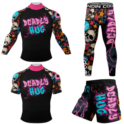 Cody Lundin New Designs Customized Short Sleeves Polyester Stretchy Rash Guards Shorts MMA BJJ Sets With Rubber Waistband