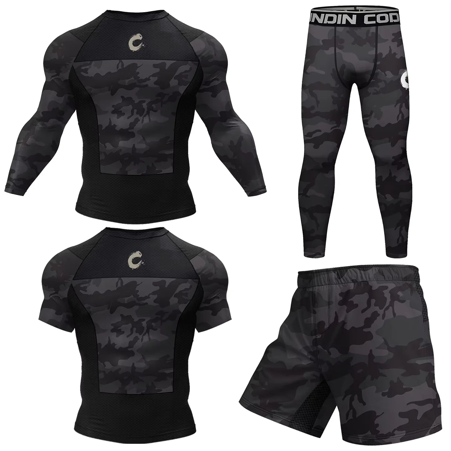 Men's MMA BJJ Quick Dry Spandex Rash Guard Set Boxing Rashguard Compression T-shirt+Shorts Muay Thai Training Workout Sportswear