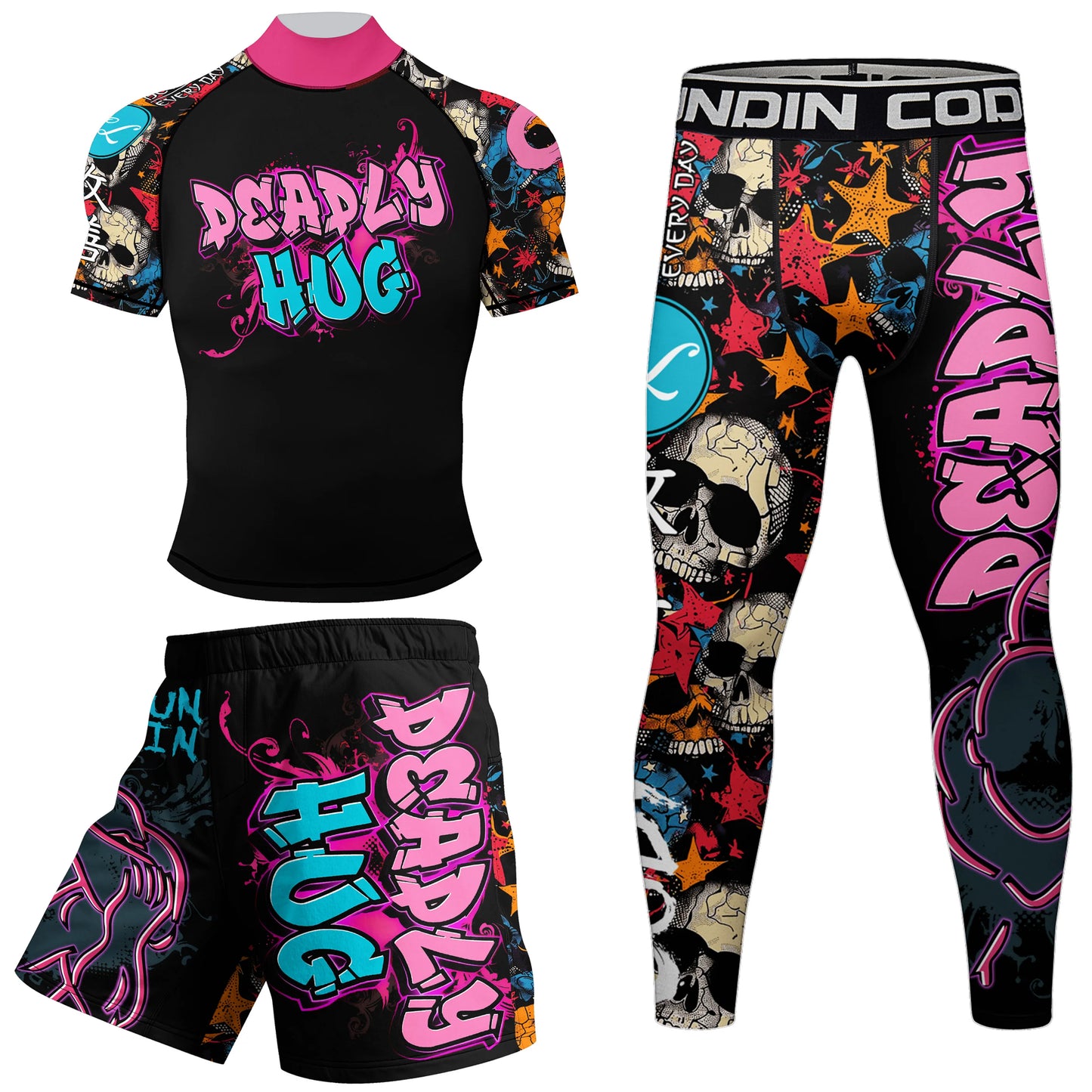 Cody Lundin New Designs Customized Short Sleeves Polyester Stretchy Rash Guards Shorts MMA BJJ Sets With Rubber Waistband