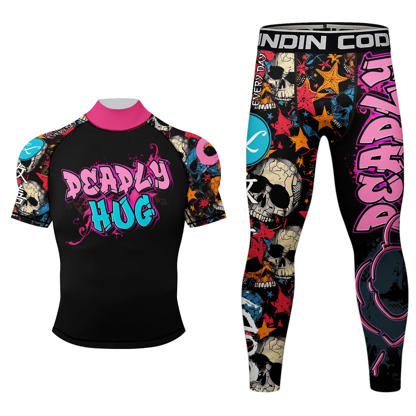 Cody Lundin New Designs Customized Short Sleeves Polyester Stretchy Rash Guards Shorts MMA BJJ Sets With Rubber Waistband