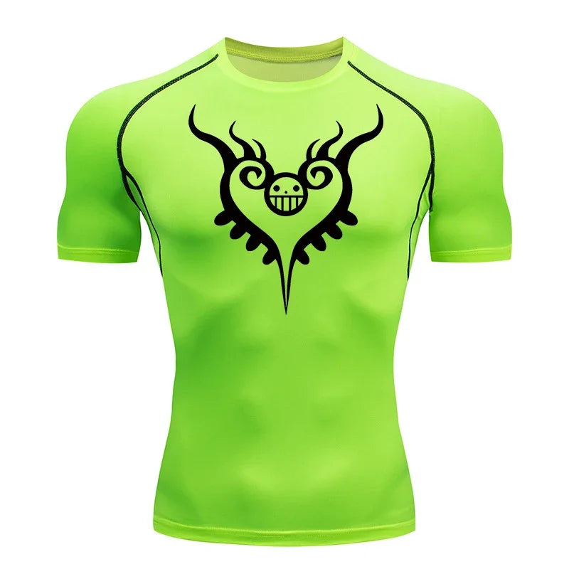 Men's Gym Workout Fitness Compression Shirts Anime Print Rash Guard Short Sleeve Undershirts Baselayer Athletic Tshirt Tees Tops