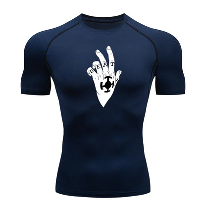 Men's Gym Workout Fitness Compression Shirts Anime Print Rash Guard Short Sleeve Undershirts Baselayer Athletic Tshirt Tees Tops