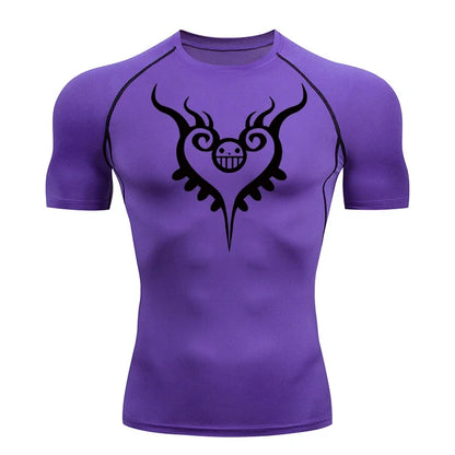 Men's Gym Workout Fitness Compression Shirts Anime Print Rash Guard Short Sleeve Undershirts Baselayer Athletic Tshirt Tees Tops