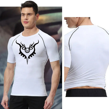 Men's Gym Workout Fitness Compression Shirts Anime Print Rash Guard Short Sleeve Undershirts Baselayer Athletic Tshirt Tees Tops