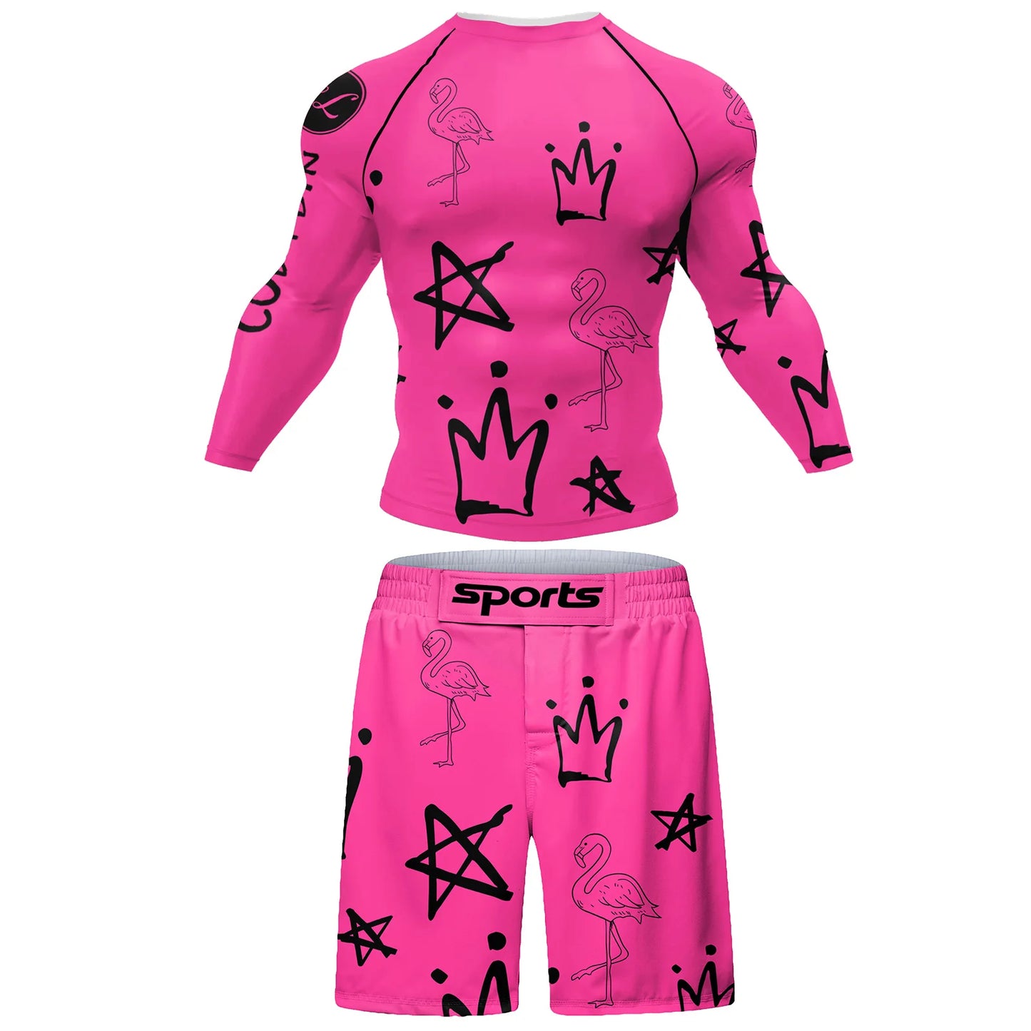 Cody Lundin Men Active Wear Pink Athletic Gym T-shirt uv protection Men Rash Guard BJJ jiu jitsu Rash Guard MMA Grappling Shorts