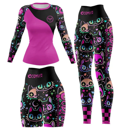 New Ladies Women Rash Guard Gym Clothing MMA Compression Sportswear Jiu Jitsu Rashguard T-shirts+Pant Boxing Grappling 4pcs/Set