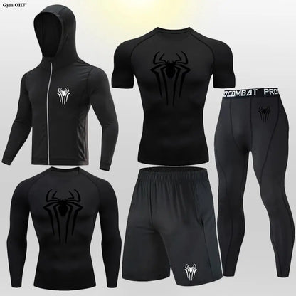 New Fashion Spider Summer Compression T Shirt Set Men Jiu Jitsu Tight Tracksuit Men Sets Fitness Clothing Sportswear Suit 2099