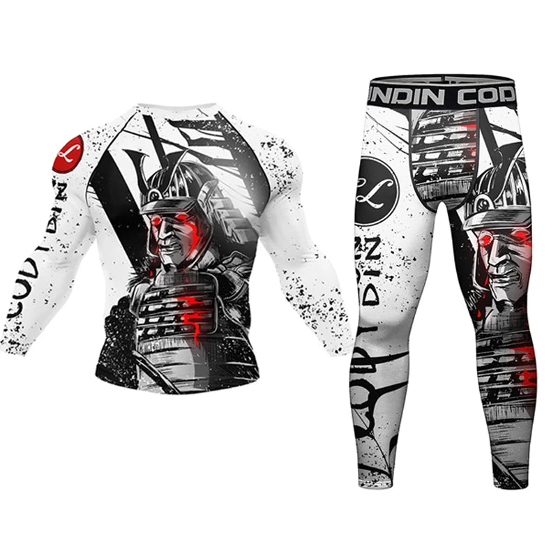 New Men Rashguard MMA T-shirt +Pants MMA Shorts 4PCS/Set Brazilian Grappling Jiu Jitsu Bjj Boxing Jerseys Rash Guard Sportswear
