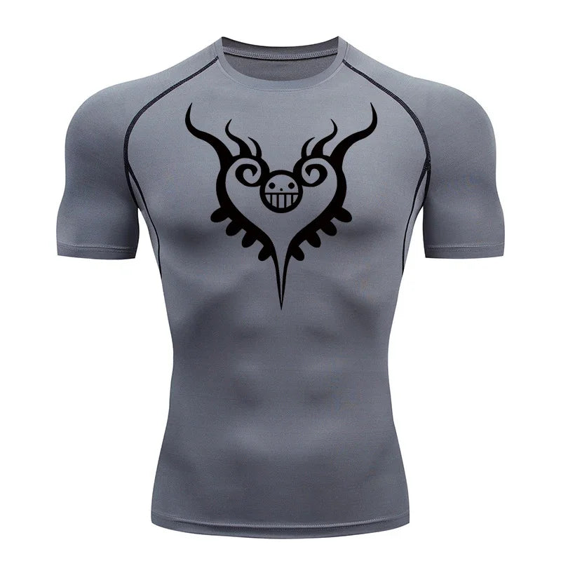 Men's Gym Workout Fitness Compression Shirts Anime Print Rash Guard Short Sleeve Undershirts Baselayer Athletic Tshirt Tees Tops